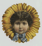A trade card depicting a flower personified.