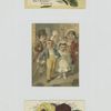 Trade cards depicting strawberries, pansies and a wedding.