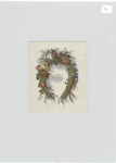 A trade card depicting flowers and a horseshoe.