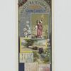 A combined 1883 calendar and trade card depicting cattle, butterflies, flowers, a bird and a woman.