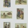 Trade cards depicting courtship, a woman painting a portrait, Blue Beard and his wife and the story of the Cicada and the Ant personified.
