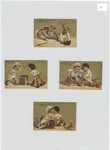 Trade cards depicting boys opening a large jar of jam, fighting and spilling jam.