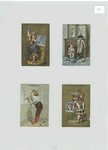 Trade cards depicting children : shaving, eating and dropping food on the  floor, holding their country's flag and postage stamp.
