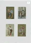 Trade cards depicting children : shaving, eating and dropping food on the floor, holding their country's flag and postage stamp