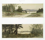 Bit of Isleboro; Old Hemlocks [prints depicting coastal landscapes with houses, sailboats, and trees].