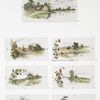Rural landscapes depicting farm, farmers, cattle, haystacks, horses, barns, and flowers.