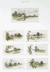 Rural landscapes depicting farm, farmers, cattle, haystacks, horses, barns, and flowers.