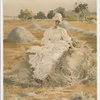 Phyllis [portrait of woman in field with hay stacks.]