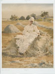 Phyllis [portrait of woman in field with hay stacks.]