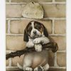Age 4 Weeks [Christmas and New Year card depicting portrait of dog  with stick and brick wall].