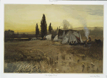 The Gypsy Camp [print depicting tents, people, bonfire, mule, grasslands and trees].