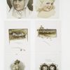 Bonnets and Hats [woman and girl who fit with cut-out bonnets, man and woman in rowboat with flowers, twilight scene with moon, woman  with cross, old woman and girl in matching bonnets].