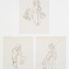 Outlines depicting children: dressed up, bowing, with an umbrella and hatbox, with a fishing pole and ducks.