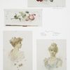 Valentines and Christmas cards depicting flowers and portraits of women.
