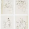 Outlines entitled 'the bad boy feeling sorry,' 'somebody's great great grandpa asleep,' 'landing of the Pilgrims' and 'the wool spinner.'