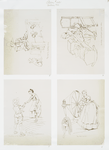Outlines entitled 'the bad boy feeling sorry,' 'somebody's great great grandpa asleep,' 'landing of the Pilgrims' and 'the wool spinner.'