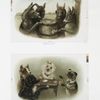 Prints entitled 'high-low jacks' and 'euchre,' depicting donkeys playing cards on a barrel, outside with chipmunks and dogs playing cards on a table.