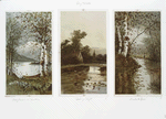 Prints entitled 'early snows in the mountains,' 'hush of twilight' and 'bend in the river.'