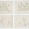 Outline prints entitled 'Jesus blessing little children,' 'Jesus entry into Jerusalem' and others depicting children washing dishes and feeding chickens.