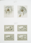 Easter cards depicting girls, chicks being carried in a hat, pussy willow and flowers.