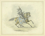 Knight in armor with mace, mounted on horse