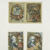 Trade cards with recto and verso ; the recto depicts the composers Thomas Arne and Jean-Philippe Rameau ; the verso depicts the composers Giovanni da Palestrina, Wolfgang Amadeus Mozart, Giovanni Battista Lulli and George Frideric Handel.