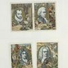 Trade cards with recto and verso ; the recto depicts the composers Thomas Arne and Jean-Philippe Rameau ; the verso depicts the composers Giovanni da Palestrina, Wolfgang Amadeus Mozart, Giovanni Battista Lulli and George Frideric Handel.