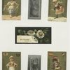 Trade cards depicting flowers, views of the forest and women from various countries : Turkey, Holland, Austria and Spain.