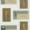 Trade cards depicting fairies and scenes relating to sailors : foods, boats, rowing ashore, managing the sails and women saying farewell.