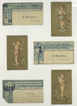 Trade cards depicting fairies and scenes relating to sailors : foods, boats, rowing ashore, managing the sails and women saying farewell.