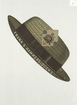 A trade card replicating a hat.