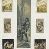 Cigarette cards entitled 'between the acts & bravo' of Minnie Cummings and Maud Granger ; trade cards depicting birds, Santa Clause, gifts, chimneys, a reindeer drawn sleigh, the ocean, a woman and child being saved by a man using a basket and pulley device.