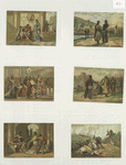 Trade cards depicting scenes from the lives of French kings : Childéric, Dagobert II, Clovis, Chilpéric II, Childebert and Thierry II.