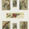 Trade cards depicting hummingbirds, flowers, children, ice and an umbrella ; cigarette cards entitled 'between the acts & bravo' of Emma Celia Thursby and Etelka Gerster.