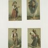 Cards depicting children : in ragged clothing, lifting her skirt, fishing and carrying tree branches during the winter.