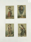 Cards depicting children : in ragged clothing, lifting her skirt, fishing and carrying tree branches during the winter.