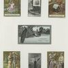 Trade cards depicting men, women, children, the seasons, a peacock, a road, a windmill, a sailboat, trees, a puppy, apple picking and a woman reading letters.