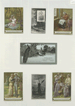 Trade cards depicting men, women, children, the seasons, a peacock, a road, a windmill, a sailboat, trees, a puppy, apple picking and a woman reading letters.