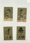 Trade cards depicting boys : dancing, playing musical instruments and wearing adult clothing.