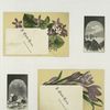 Trade cards depicting flowers, rocks, boats and the ocean.