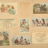 [Trade cards depicting shopping, hunting, a dog, boxes, fabric, Italians, blacks, a horse and carriage, and a donkey ride.]