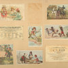 Trade cards depicting shopping, hunting, a dog, boxes, fabric, Italians, blacks, a horse and carriage, and a donkey ride.