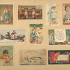 Trade cards depicting Laplanders, New Rochelle Harbor, birds, women, children, boxes, a sled, a horseshoe, a bearskin rug, a bedroom, autumn foliage, the French department Lozere and it's products.]