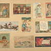 Trade cards depicting Laplanders, New Rochelle Harbor, birds, women, children, boxes, a sled, a horseshoe, a bearskin rug, a bedroom, autumn foliage, the French department Lozere and it's products.