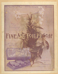 An advertisement for Fine Art Toilet Soap depicting a box of soap and a lily.