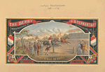 [An advertisement depicting a horse race, spectators and stands.]