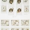 Valentines, Christmas cards and calendars for 1894 depicting children, hearts, lockets, swings, flowers, bells, birds, hats, landscapes, trees, houses and holly.