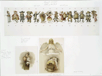 Christmas cards and 'cities of the U. S.' depicting an angel, a baby in a cradle, mother holding baby, people representing 14 American cities.