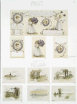A calendar of 1894 and Christmas cards: 'my lady of spring,' 'whispers of spring,' depicting purple flowers, ribbon, girls, wreaths and spring landscapes