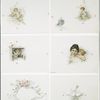 Valentines depicting cupid, bows, arrows, flowers, butterflies, ribbon, a woman, a cobweb, a window and a heart.
